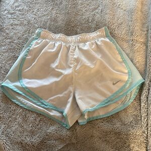 Nike White and Light Blue Athletic Shorts